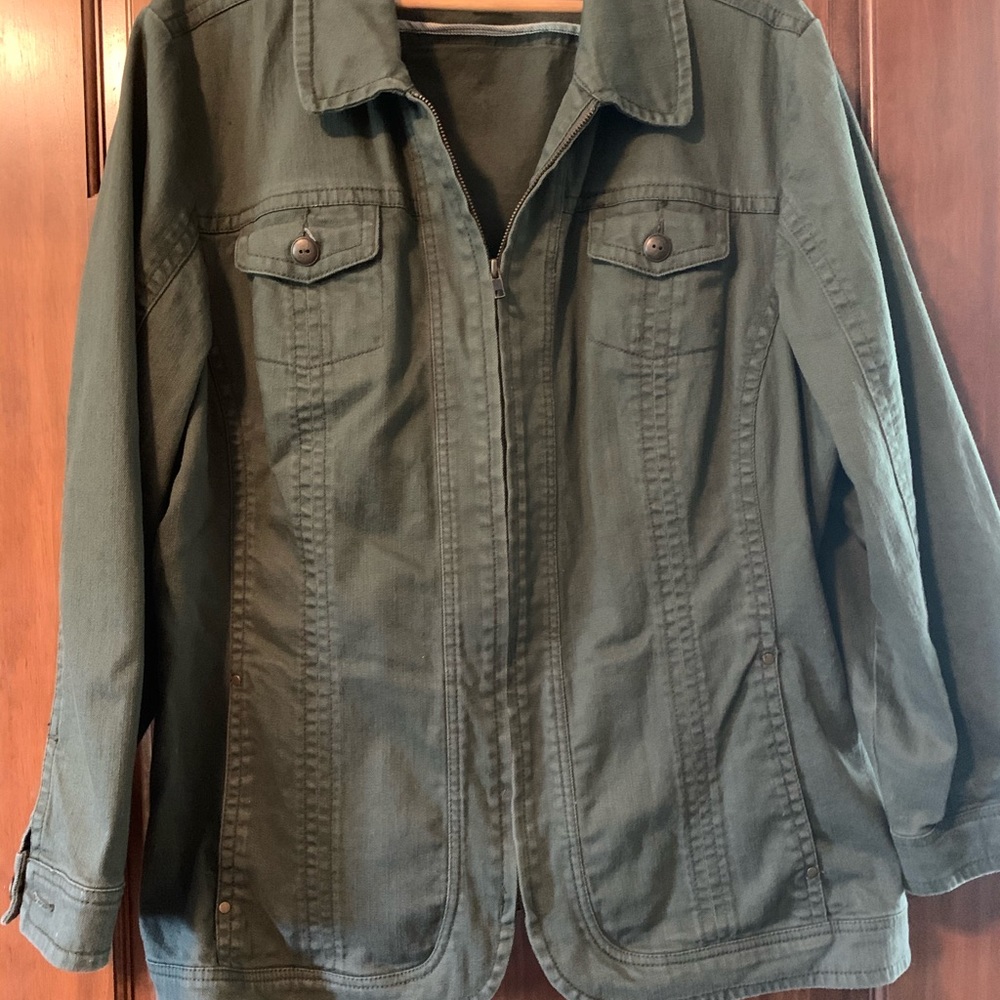 Liz & Me Olive denim jacket.